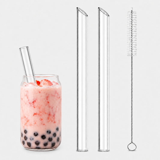 Glass straw set for boba drinks
