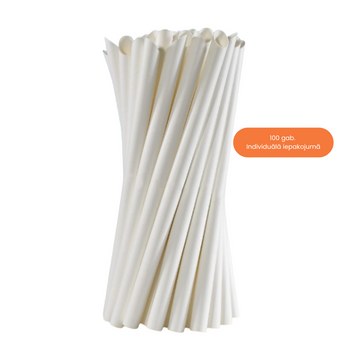 100gab. Papīra salmiņi individuālā iepakojumā, D=12mm, asais gals