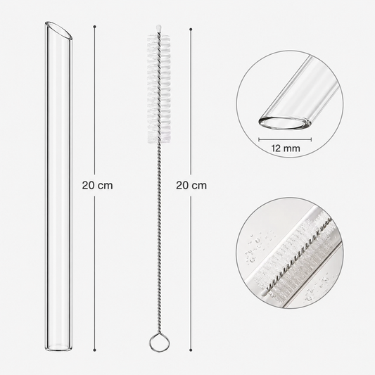 Glass straw set for boba drinks